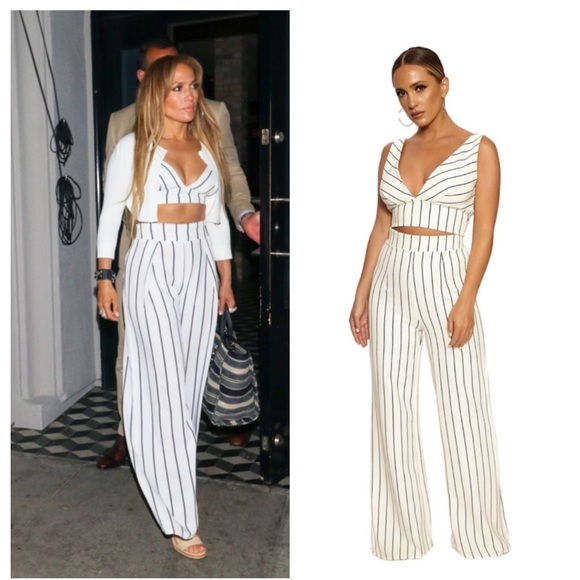 Naked Wardrobe stripe crop top high waist pant set - Picture 2 of 8